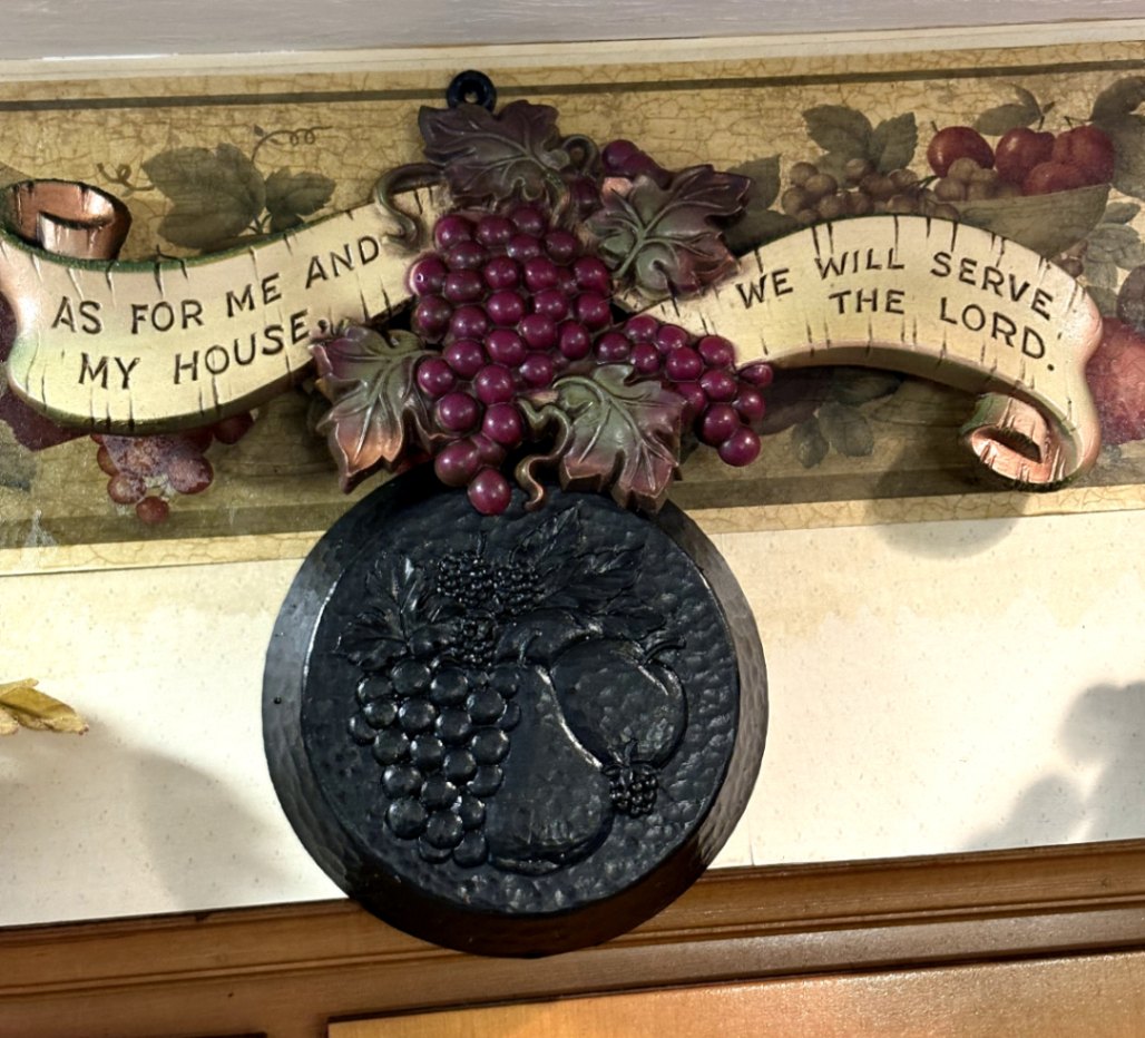 Decorative Wall Plaque with Grapes and Scripture