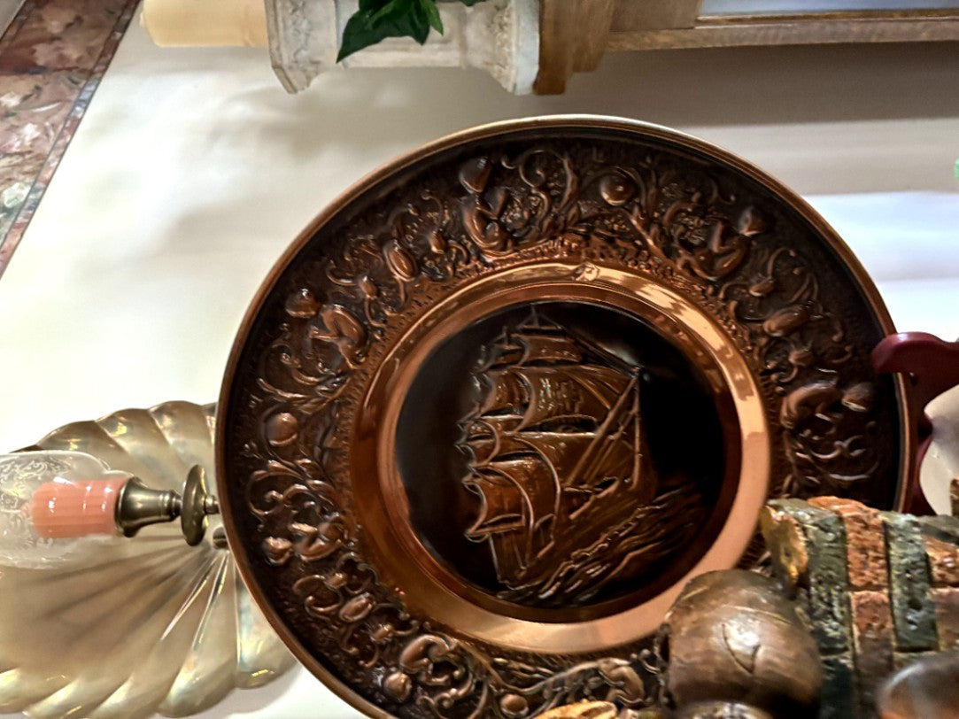 Decorative Copper Plate with Ship Design