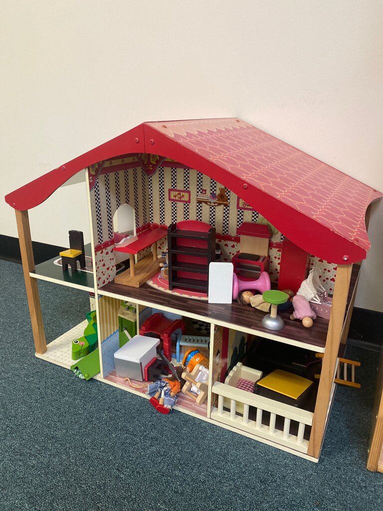 Wooden Dollhouse with Furniture and Accessories