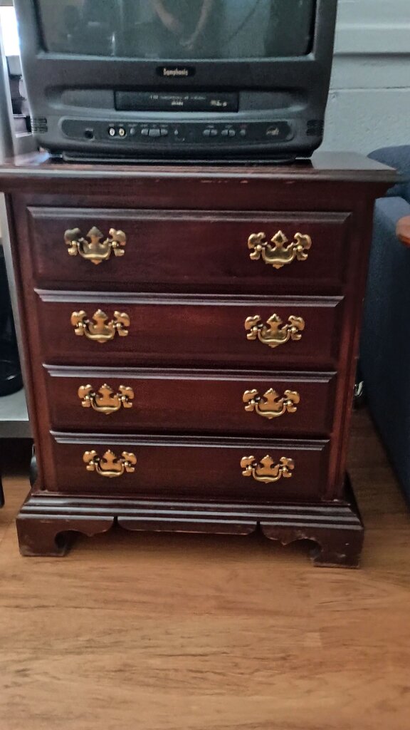 Vintage Wooden Nightstand with Brass Handles
