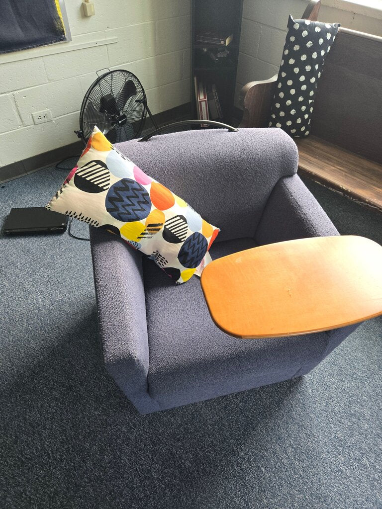 Blue Armchair with Wooden Tray