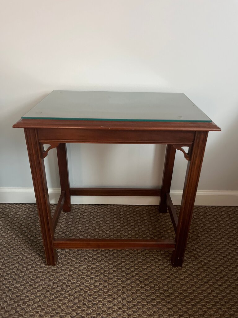 Wooden Side Table with Glass Top