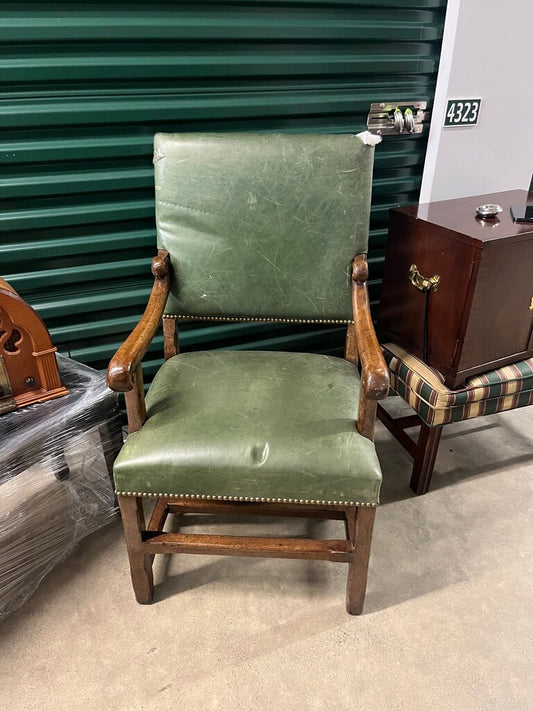 Vintage Green Leather Armchair