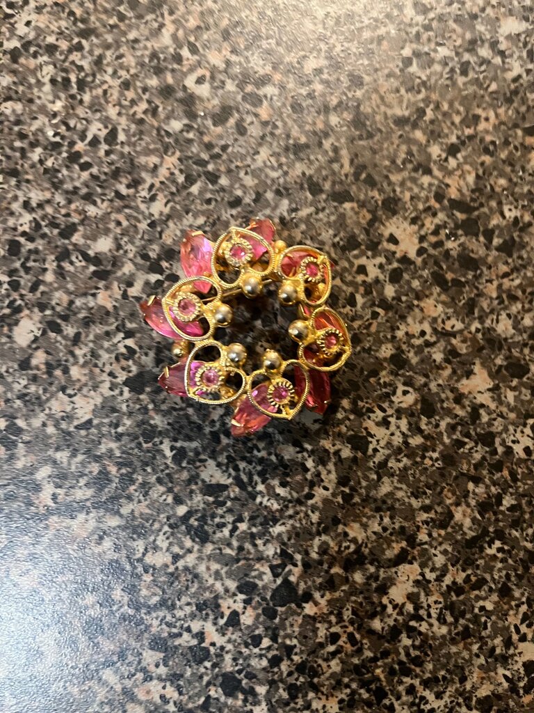 Vintage Floral Brooch with Pink Accents