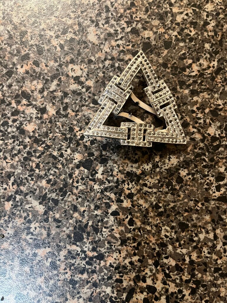 Elegant Silver Triangle Brooch with Rhinestones
