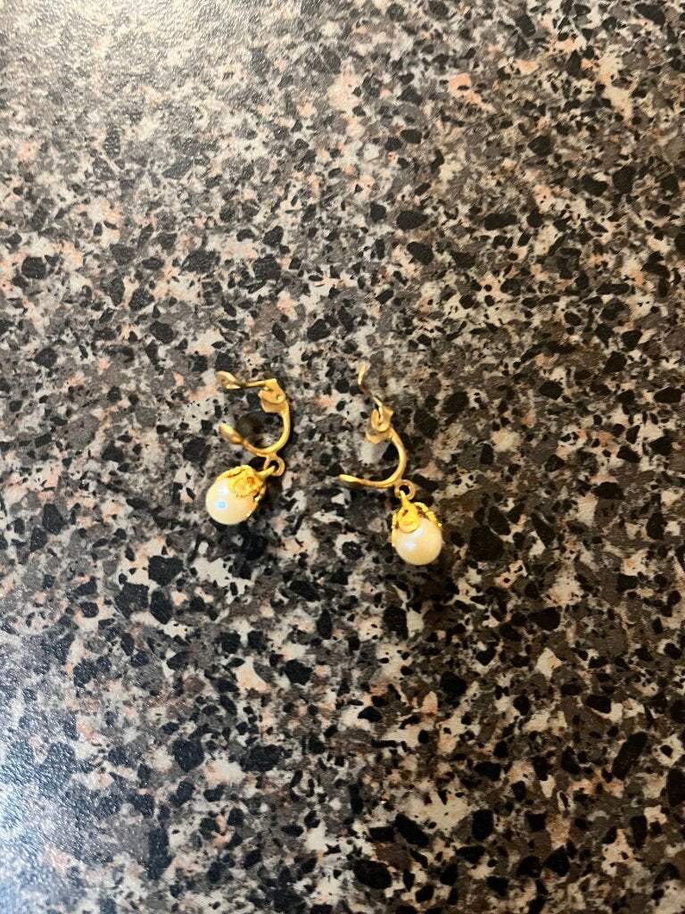 Gold Colored Drop Earrings with Pearls