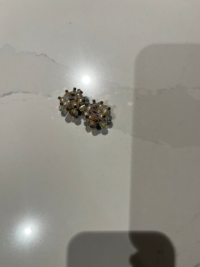 Vintage Pearl and Crystal Floral Earrings