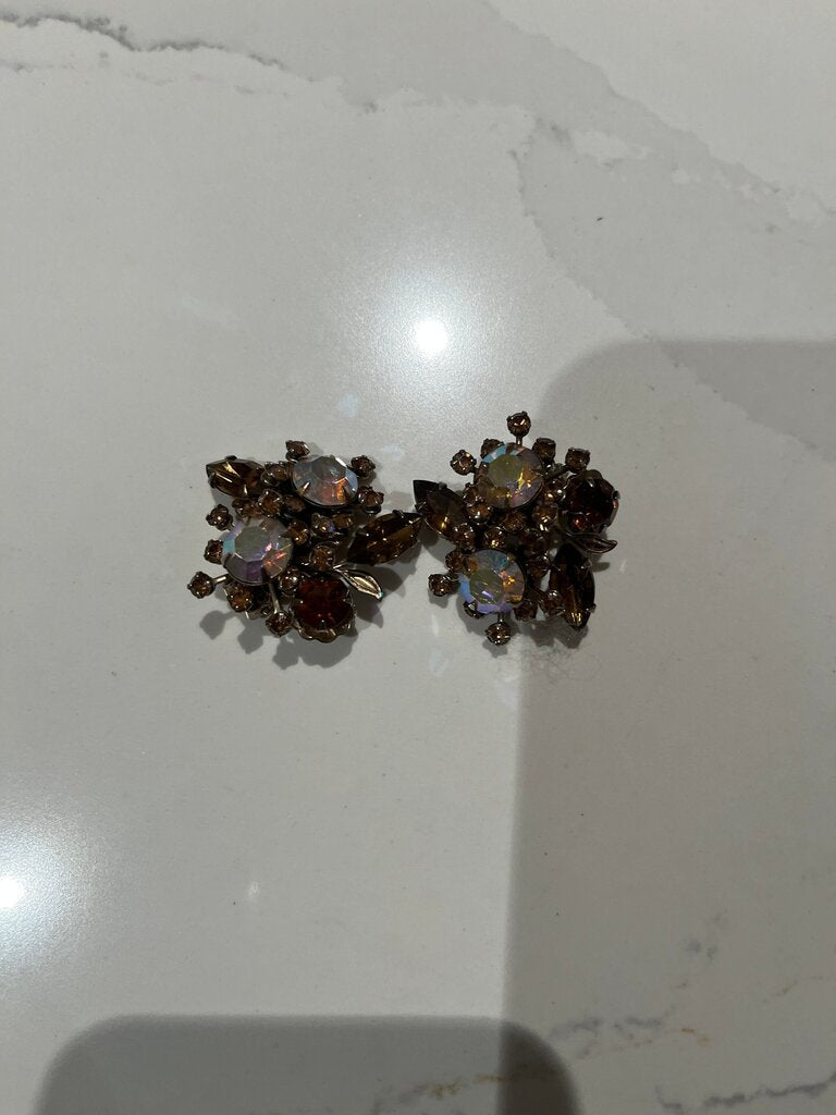 Vintage Floral Brooch Earrings