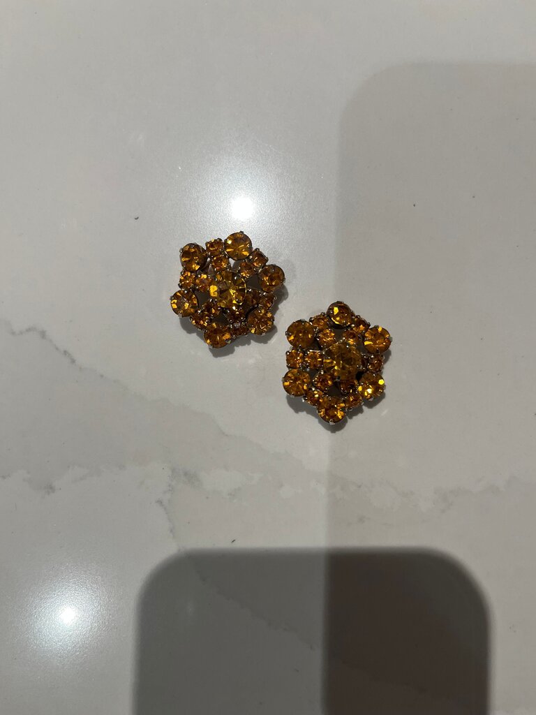 Vintage Amber Rhinestone Flower Earrings