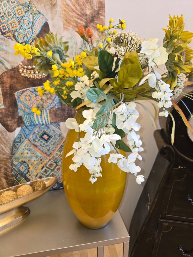 Yellow Decorative Vase with Faux Flowers