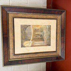 Framed Antique Italian Watercolor of Roman Interior