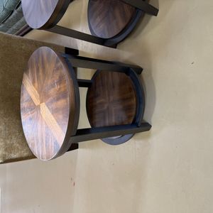 Mid-Century Modern Walnut and Metal Side Tables (Set of 2)