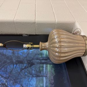 Ribbed Ceramic Table Lamp, Beige Iridescent Glaze