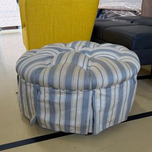Tufted Striped Ottoman with Pleated Skirt