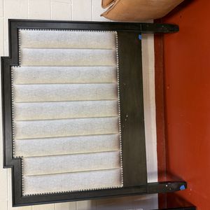 Tufted Upholstered Headboard with Dark Wood Frame