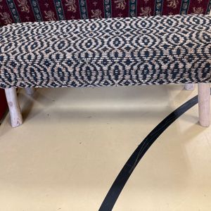 Woven Geometric Pattern Bench with Wooden Legs
