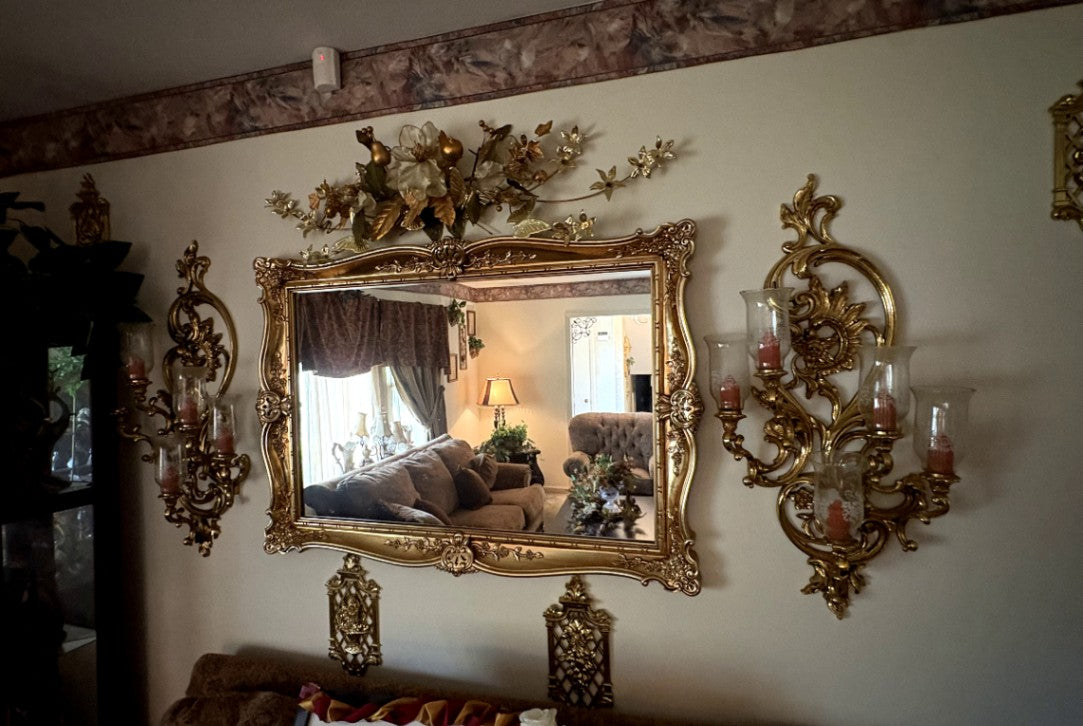 Vintage Ornate Wall Mirror with Candle Holders