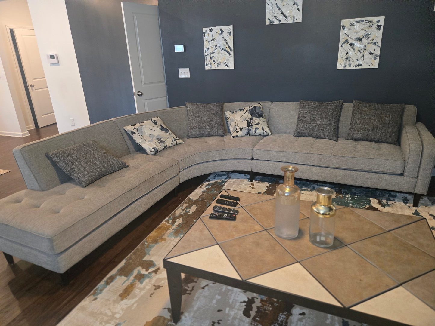 Curved Accent Sofa - Light Gray Upholstery