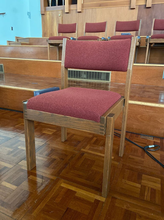 Wooden Chair with Burgundy Fabric Seat