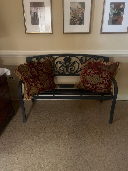 Vintage Decorative Metal Bench with Cushions