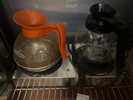 Coffee Carafes with Orange and Black Handles