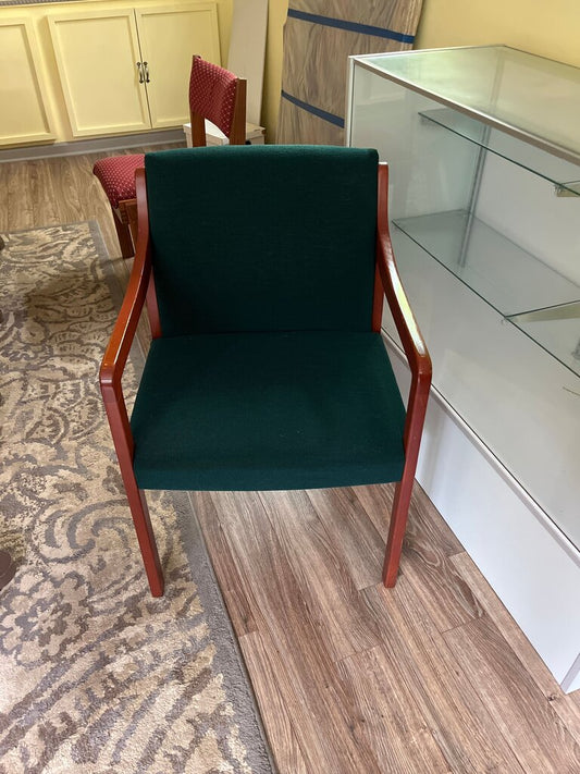 Green Upholstered Chair with Wooden Frame