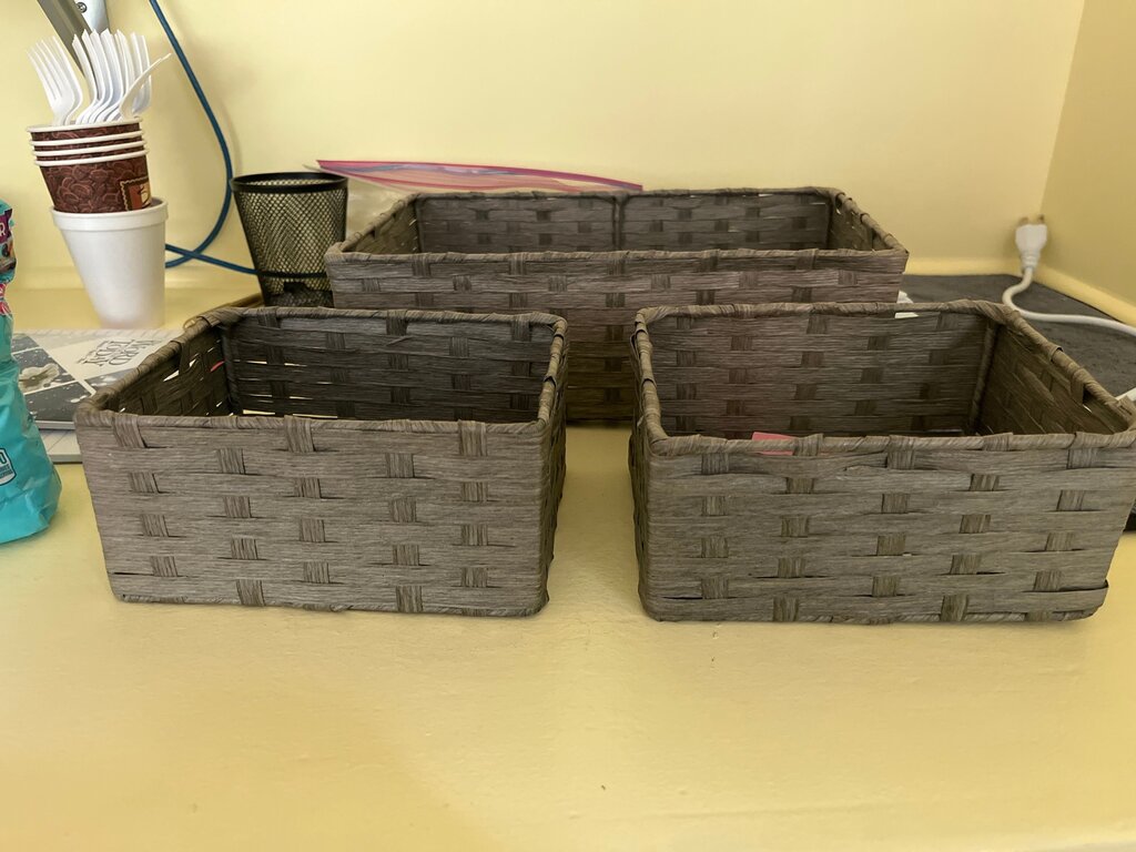 Set of Gray Woven Storage Baskets