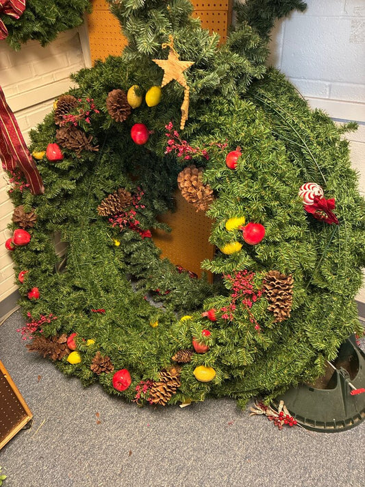 Decorative Holiday Wreath with Pinecones and Ornaments