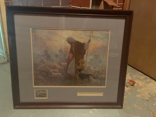 Framed Artwork of Shepherd with Sheep