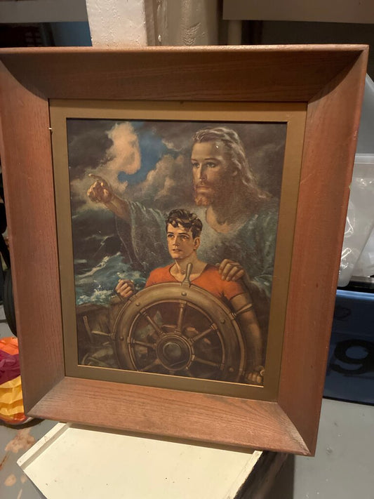 Vintage Framed Art Print of Jesus and Sailor