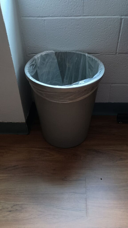 Gray Trash Can with Plastic Liner