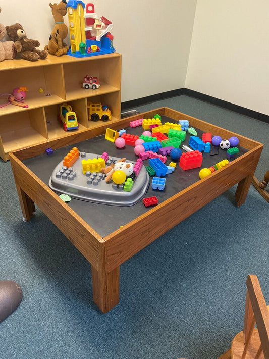 Wooden Play Table with Assorted Blocks