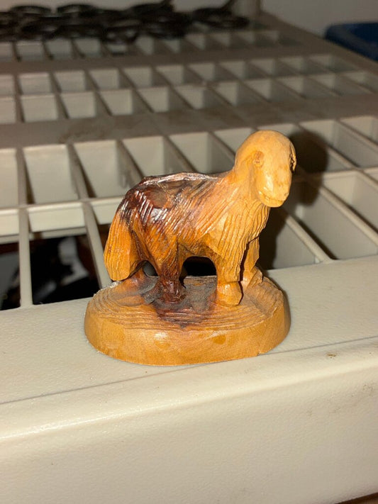 Hand-Carved Wooden Sheep Figurine
