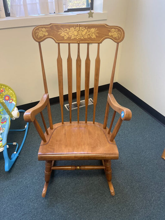 Vintage Wooden Rocking Chair with Floral Design