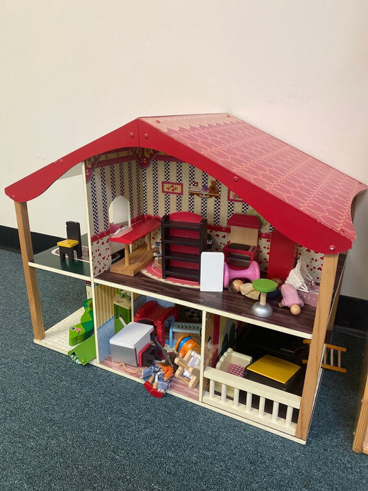 Wooden Dollhouse with Furniture and Accessories