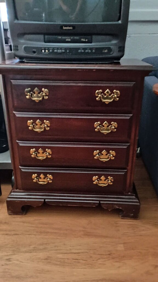 Vintage Wooden Nightstand with Brass Handles
