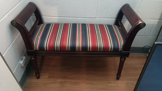 Vintage Upholstered Bench with Striped Fabric