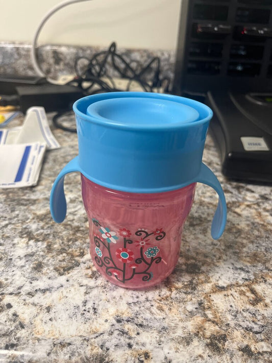 Pink Floral Sippy Cup with Blue Lid