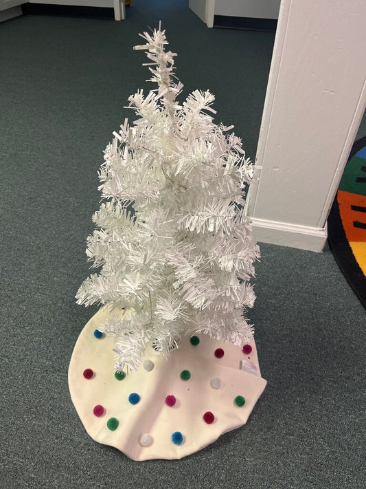 White Christmas Tree with Colorful Skirt