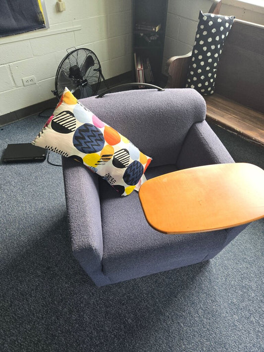 Blue Armchair with Wooden Tray