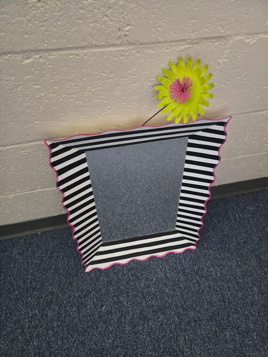 Decorative Striped Mirror with Flower