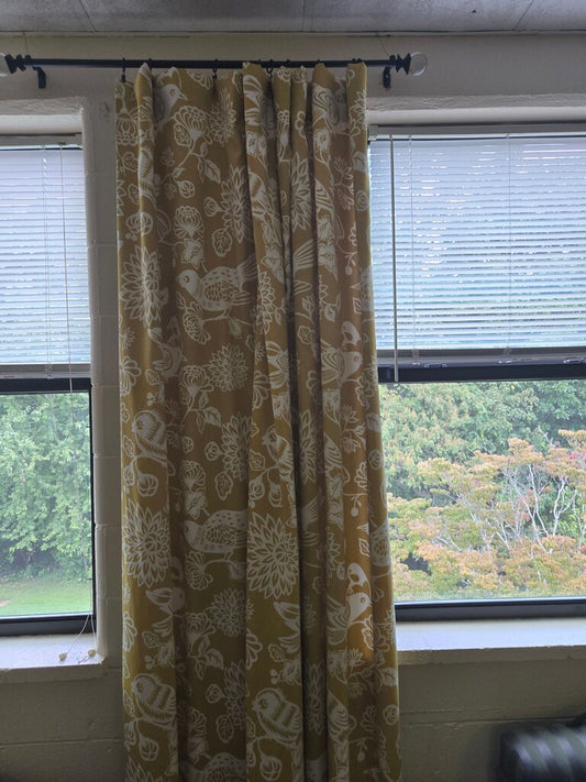 Bird Print Yellow Curtain Panel