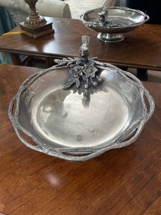 Silver Decorative Serving Bowl with Floral Design