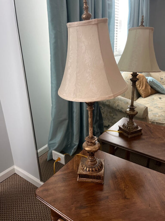 Antique Brass Table Lamp with Cream Shade