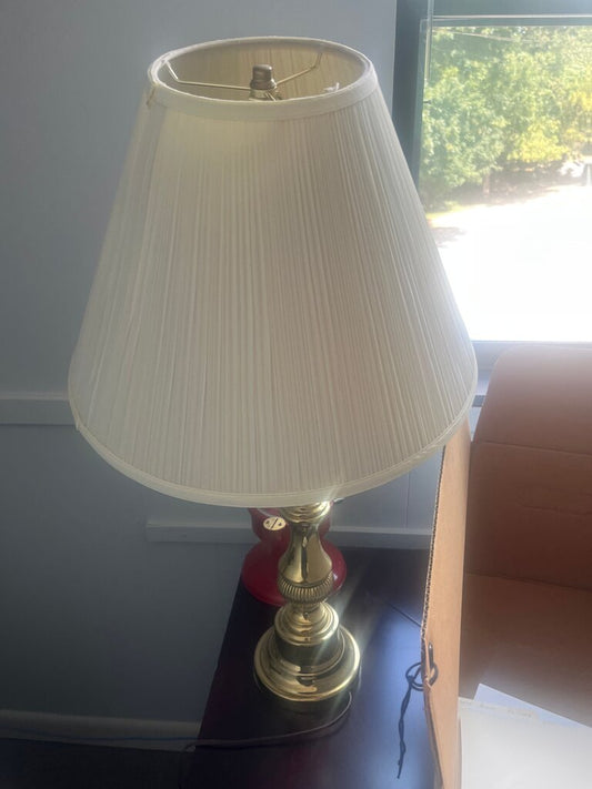 Vintage Brass Table Lamp with Pleated Shade