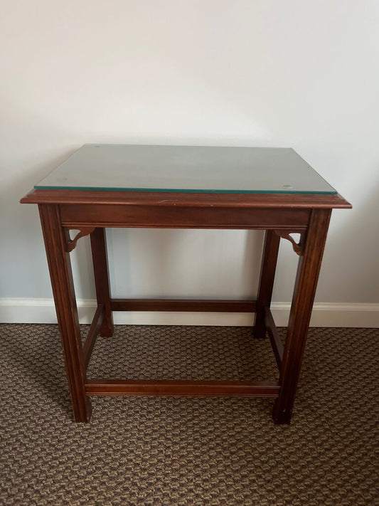 Wooden Side Table with Glass Top