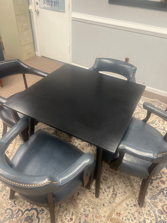 Black Square Table with Blue Chairs