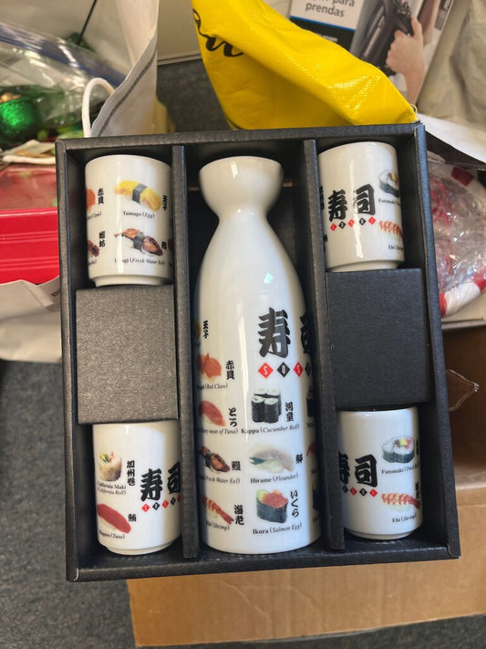 Sushi Set with Decorative Sake Cup and Shot Glasses