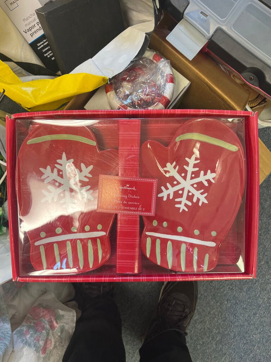Hallmark Christmas Mitten Serving Dishes Set of 2