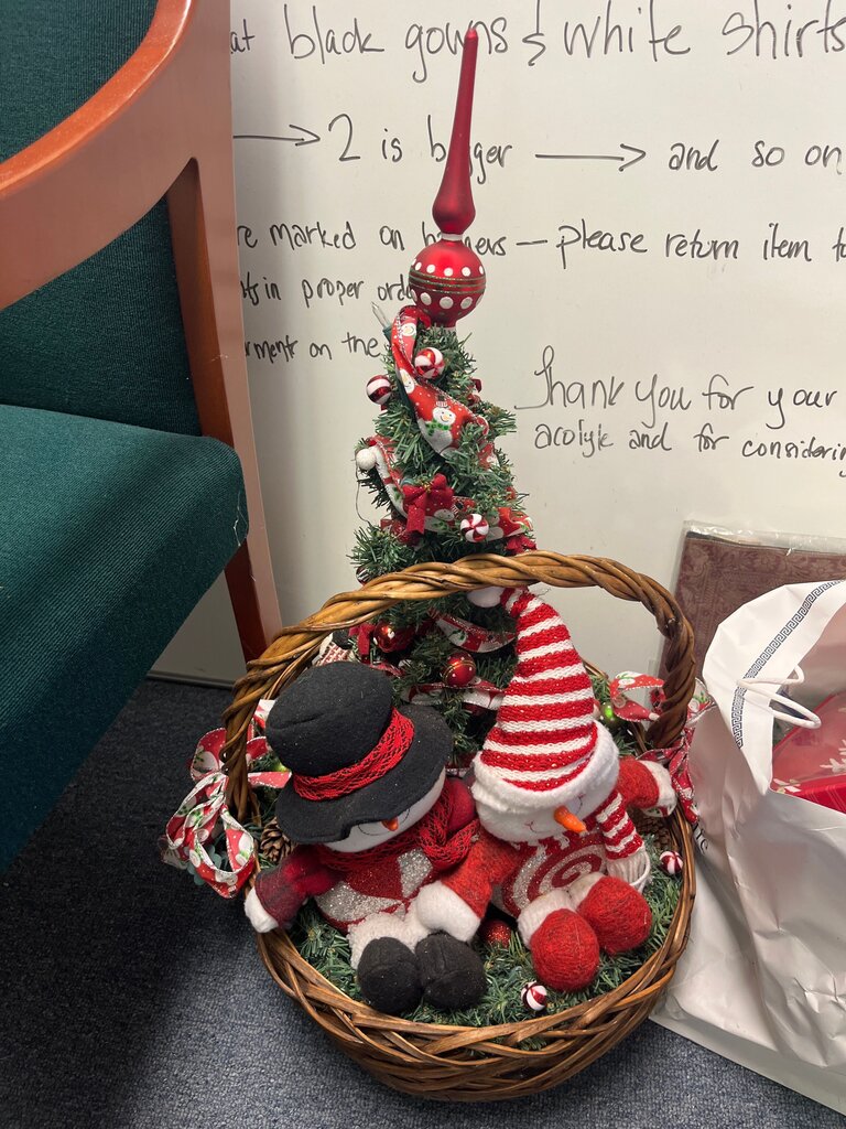 Decorative Christmas Tree Basket with Snowman Plush